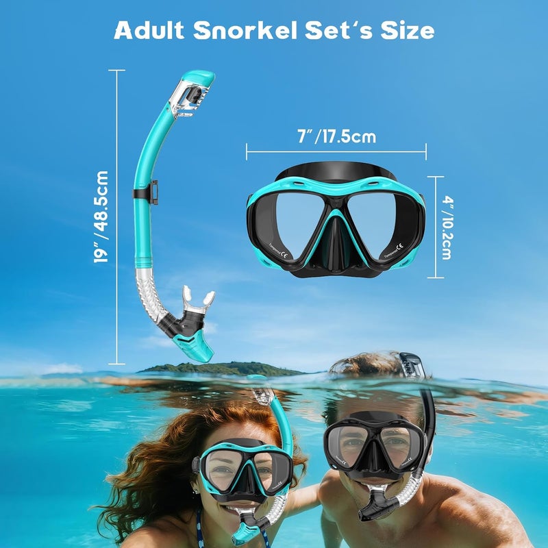 wutrye Snorkeling Gear for Adults, Dry Top Snorkel Mask Set, Diving Scuba Mask, Swimming Goggles with Nose Cover, HD Tempered Glass Panoramic Swim Freediving Anti-Leak Anti-Fog Travel Packages - Image 4
